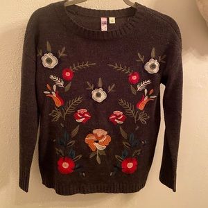 Gray Floral Embroidered Sweater